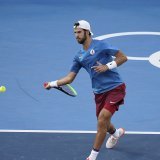 Karen Khachanov lors de la finale des Jeux de Tokyo 2021 face à Alexander Zvervev. KEYSTONE/AP/SETH WENIG
